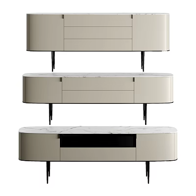Modern TV Stand With Marble Top Drawers Cabinets And Metal Legs Design 3d model
