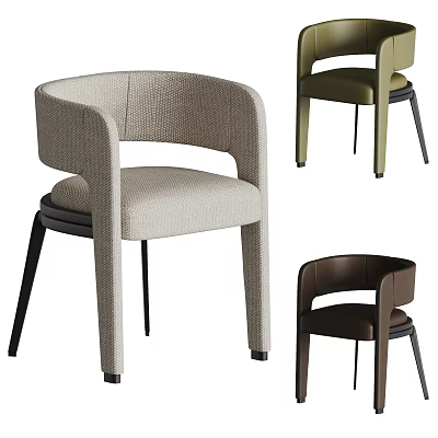 Modern Dining Chairs With Curved Backrest Black Legs And Beige Green Brown Color Options 3d model