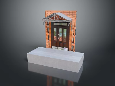 Architectural Scenery Of Red Brick Building With Porch Arched Door Decorative Roof And Gray Pedestal 3d model