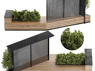 Roadside Facilities Featuring Wooden Platform Black Railings And Green Plants 3d model