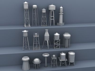 Modern cooling water tower water storage tank water tower bucket water tank central air conditioning cooling tower industrial storage tank 3d model