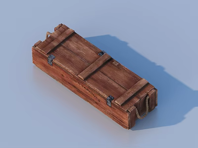 Sturdy Wooden Storage Crate With Metal Clasps Rope Handles And Natural Wood Grain 3d model