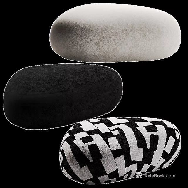 Modern Ottoman Collection with Light Gray Black and Geometric Pattern Designs 3d model 