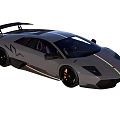 Gray Sports Car Exterior With Black Rear Spoiler Colorful Side Stripes And Black Roof