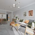 Modern Living and Dining Room Interior With Sofa Coffee Table Chandelier And Plants