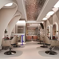 Modern Elegant Beauty Hair Salon Interior Design With Unique Curved Mirrors And Comfortable Styling Chairs