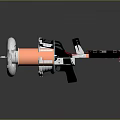 Futuristic Weapon with Silver Metal Coil Black Components Red Details and Mechanical Structure