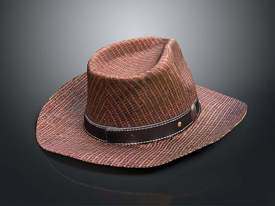 Brown Woven Straw Hat with Black Leather Band for Casual Summer Outdoor Wear 3d model