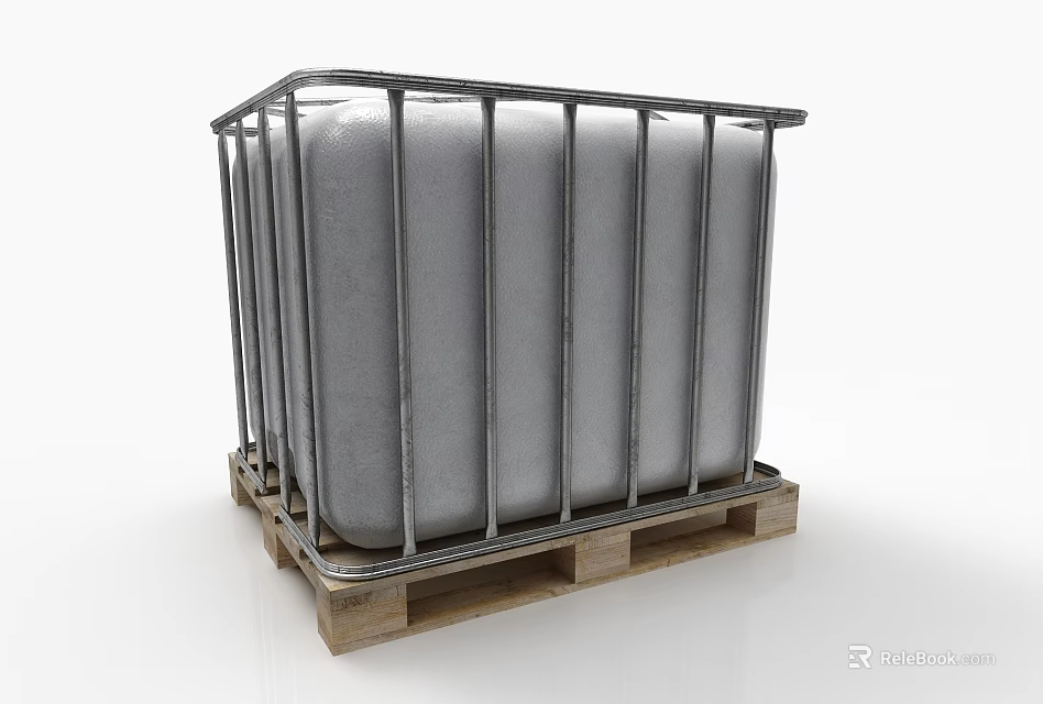 Heavy Duty Industrial Equipment Metal Frame Storage Tank on Wooden Pallet Base 3d model 