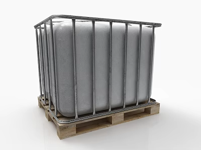 Heavy Duty Industrial Equipment Metal Frame Storage Tank on Wooden Pallet Base 3d model