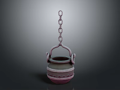 Traditional Hanging Decorative Pot with Metal Chain for Daily Household Use 3d model
