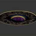 Elegant Circular Decorative Accessory With Golden Intricate Patterns Blue Center And Purple Gemstone