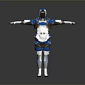 Futuristic Blue And White Mechanical Character With Armor Helmet And Extended Arms