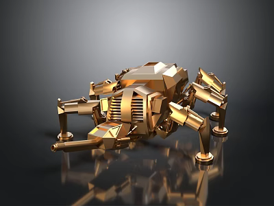 Golden Mechanical Spider Structure With Metallic Legs And Geometric Design 3d model