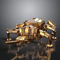 Golden Mechanical Spider Structure With Metallic Legs And Geometric Design