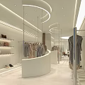 Modern Clothing Store Interior With Circular Skylight Beige Decor And Clothing Racks