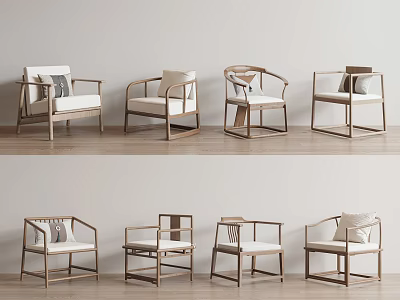 Stylish Leisure Chairs With Wooden Frames Different Designs And Soft Cushions 3d model