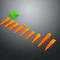 Fresh Carrots Whole and Sliced with Green Tops Arranged on Dark Background