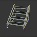 Silver Metal Step Ladder With Four Dark Tread Steps And Wheels