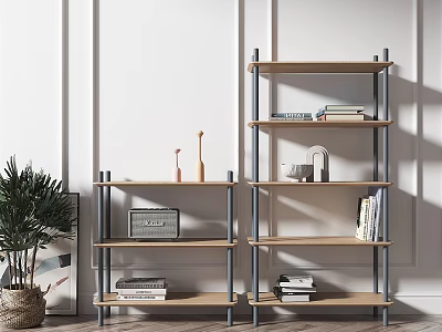 Modern Wooden Metal Frame Shelving Unit With Decorative Items And Books 3d model
