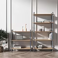 Modern Wooden Metal Frame Shelving Unit With Decorative Items And Books