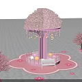 Pink Themed Photo Check In Spot With Cherry Blossom Tree And Pink Cottages