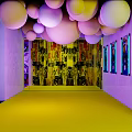 Vibrant Graffiti Art Interior With Colorful Balloons Purple Blue Lighting And Yellow Corridor