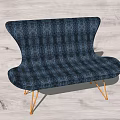 Blue Patterned Two Seater Sofa With Gold Metal Legs Modern Design 3d model