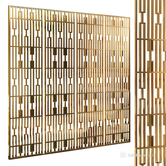 Gold Metal Partition With Modern Geometric Vertical Bars And Square Patterns 3d model 