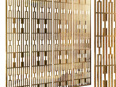 Gold Metal Partition With Modern Geometric Vertical Bars And Square Patterns 3d model