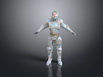 Game and Movie Character in Futuristic Armored Suit Standing Pose with Arms Outstretched 3d model
