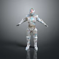 Game and Movie Character in Futuristic Armored Suit Standing Pose with Arms Outstretched