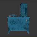 Blue Industrial Mechanical Device With Electric Motor And Metal Base
