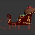 Red Sleigh Shaped Play Equipment with Golden Decorations Blue Seat and Red Top Bow