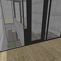 Modern Detached House With Open Entrance Concrete Walls Glass Doors Staircase And Potted Plant