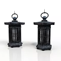 Traditional Black Lanterns With Classic Ring Top Square Base And Grid Design