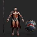 Muscular Man in Spartan Warrior Costume With Spear and Shield