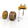 Heavy Duty Industrial Crane Equipment With Yellow Pulley And Cable Drum Wheels