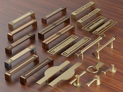 New Chinese Handle Classical Handle Wardrobe Door Handle Cabinet Handle Yellow Ancient Copper Handle 3d model