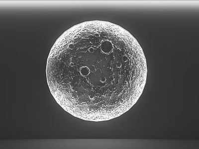 Gray Background Wall With Detailed 3D Moon Model Showing Crater Surface 3d model