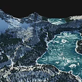 Aerial View Of Breathtaking Mountain Landscape With Snowy Peaks And Crystal Clear Icy Lake