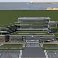 Modern Coastal Hospital Building With Green Roof Parking Area And Main Entrance
