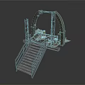 Scenic Construction Component Featuring Arch Staircase Support Platform And Metal Railings