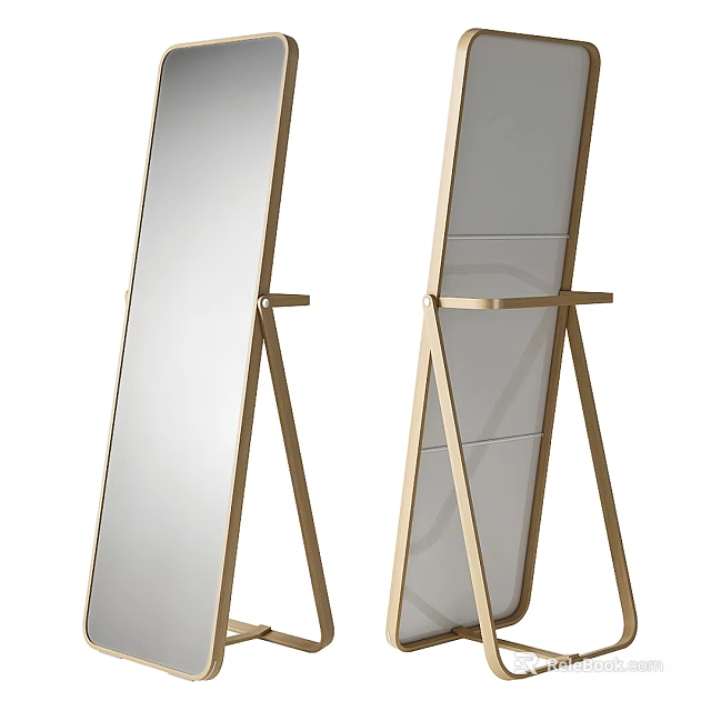 Stylish Full Length Mirror with Gold Metal Stand for Home Decor 3d model 