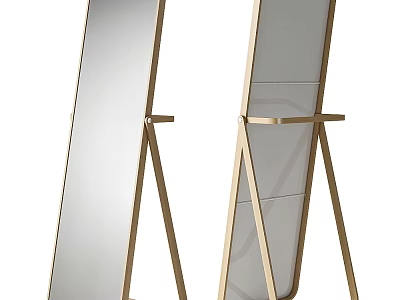 Stylish Full Length Mirror with Gold Metal Stand for Home Decor 3d model