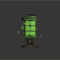 Glowing Green Lantern Scene Component With Grid Panels And Decorative Platform