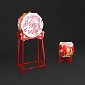 Large And Small Traditional Chinese Drums With Dragon Patterns On Red Stands