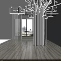 White Pipes Forming Tree Structure With Multiple Branches Against Gray Wall And Wooden Floor