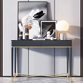 Elegant Modern Console Table With Decorative Paintings Table Lamp And Metal Frame 3d model