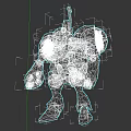 Red Robot Game Movie Character With Mechanical Armor And Blue Details